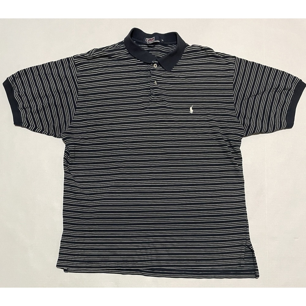 Polo Ralph Lauren Men'ssize  XL Striped Short‎ Sleeve Polo Shirt Navy Cotton